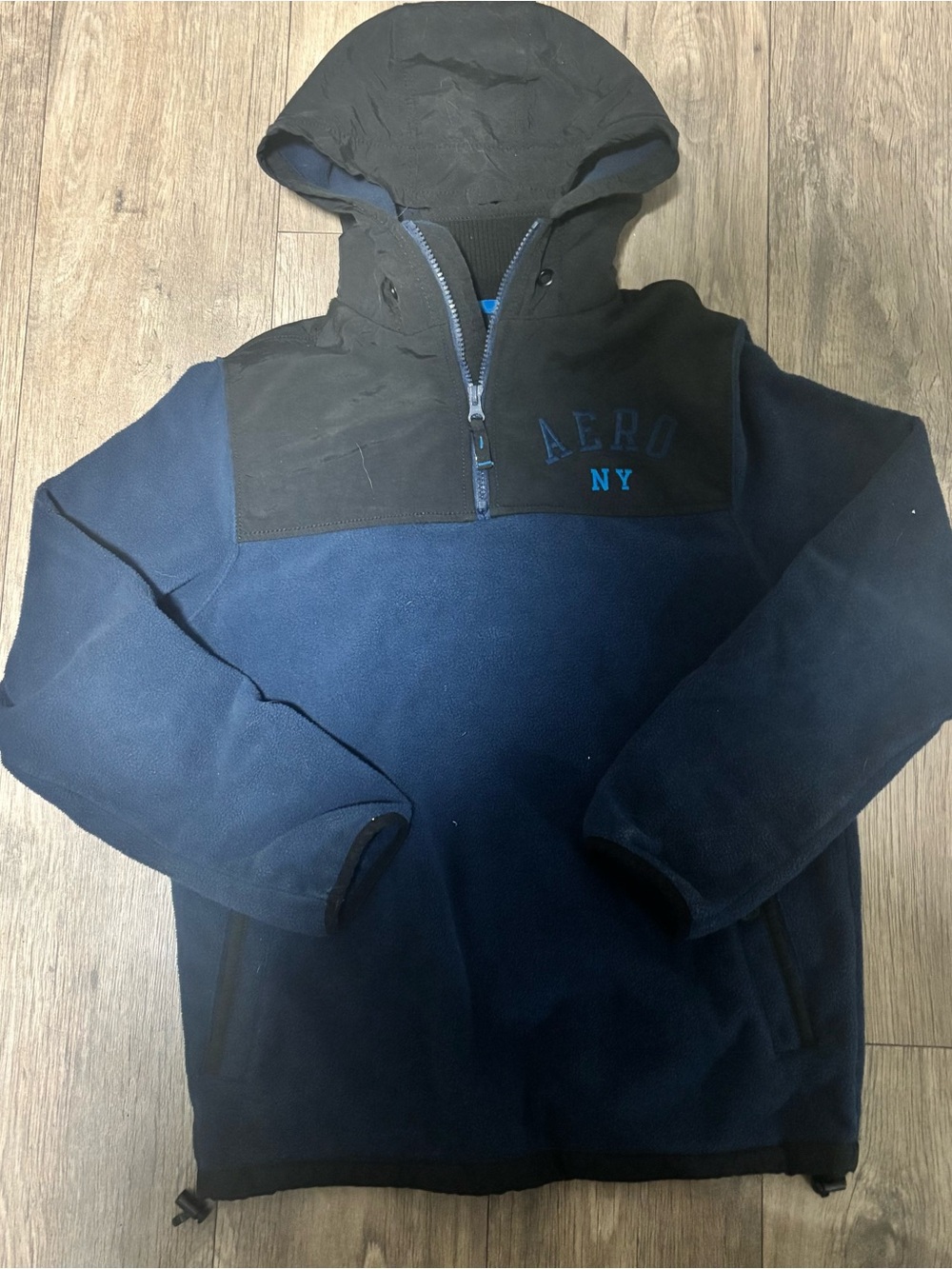 Aeropostale Navy and Black Hooded Fleece Pullover